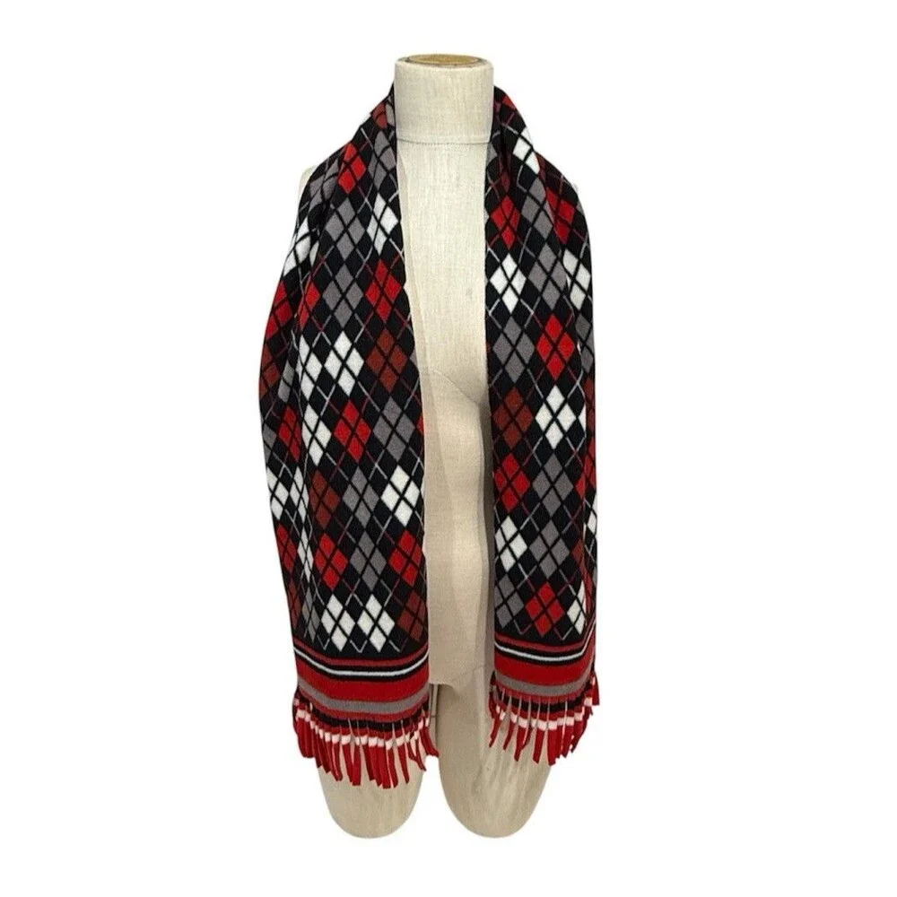 ST JOHNS BAY Argyle Scarf fleece 56 Inch Long Fringe Unisex Multicolor